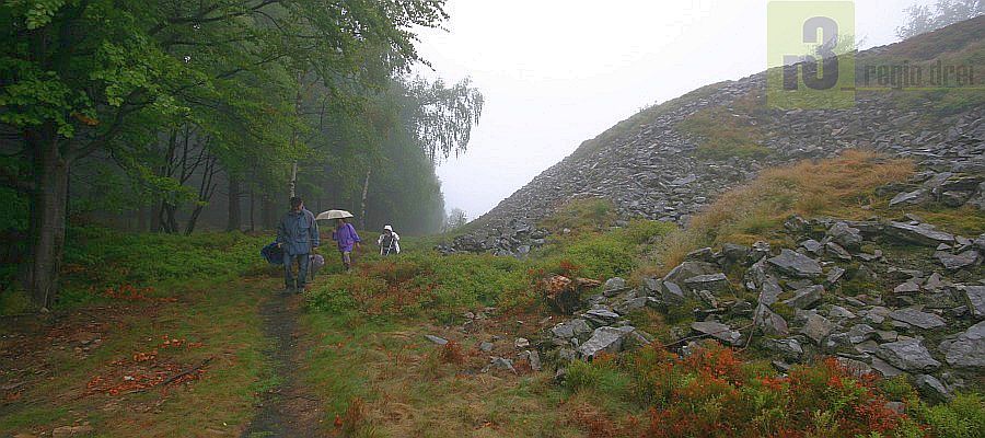 Das Wandern zum Hunnenring hat auch bei Regenwetter seinen Reiz. Aber Vorsicht: Rutschgefahr auf dem Keltenwall.