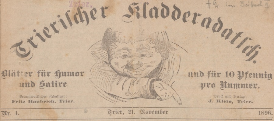 Ein Teil der Titelseite „Trierischer Kladderadatsch“. Bildnachweis: Wissenschaftliche Bibliothek der Stadt Trier.